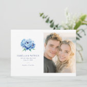 Save The Date Photo florale bleue joyeuse (Debout devant)