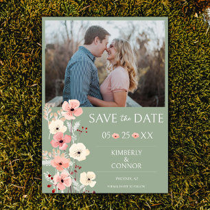 Save The Date Photo florale Boho moderne Enregistrer la date Sag