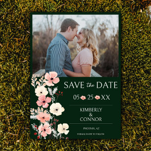Save The Date Photo florale de Boho moderne   Emerald Green