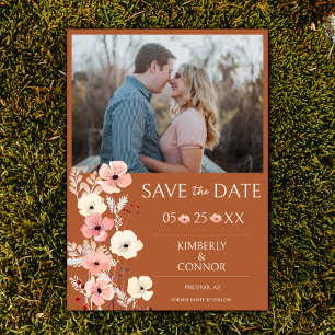 Save The Date Photo florale de Boho moderne   Orange brûlé