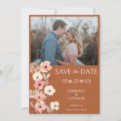 Save The Date Photo florale de Boho moderne | Orange brûlé (Devant)
