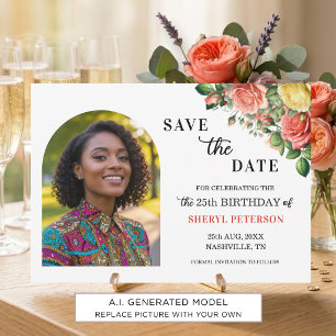 Save The Date Photo Florale Élégante Fête d'anniversaire 25 ans
