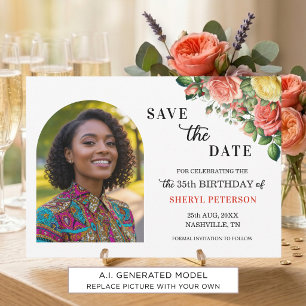 Save The Date Photo Florale Élégante Fête d'anniversaire 35 ans