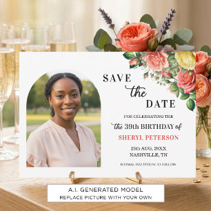 Save The Date Photo Florale Élégante Fête d'anniversaire 39 ans