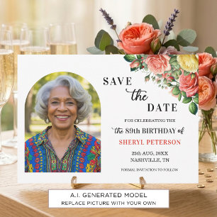Save The Date Photo Florale Élégante Fête des 89 Ans