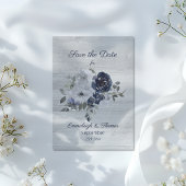 Save The Date Photo florale en argent bleu marine Enregistrer la