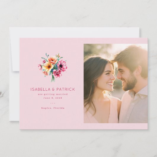 Save The Date Photo Florale Rose Joyeuse (Devant)