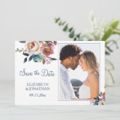 Save The Date Photo Formelle Dusty Vin Bleu Bourgogne Floral (Debout devant)