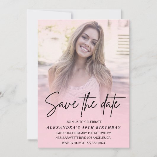 Save the date Photo Gradient Blush Pink 30th Kaart (Voorkant)