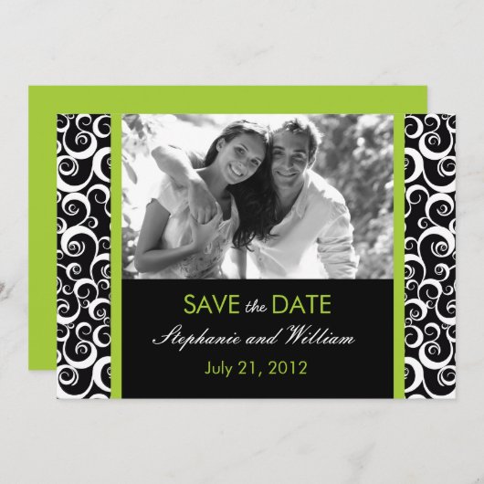 Save The Date Photo Green Swirl Enregistrer la date (Devant / Derrière)