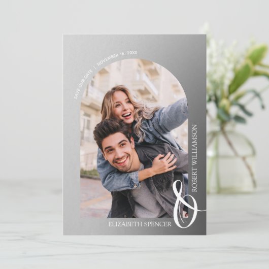 Save The Date Photo Grey Code QR Mariage (Debout devant)