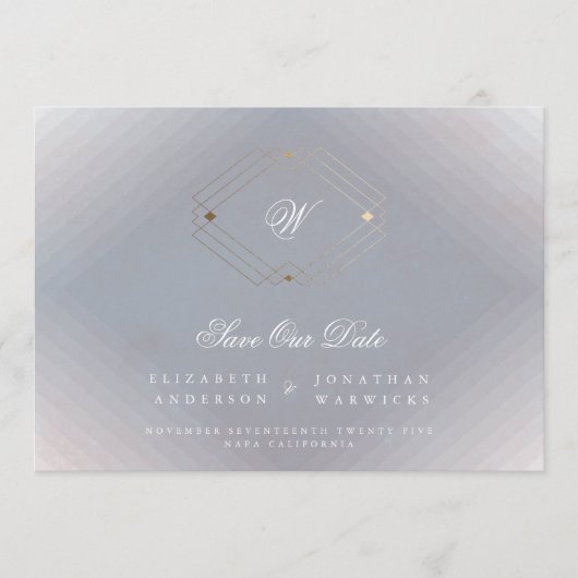 Save The Date photo gris blanc classique déco or monogramme (Devant)