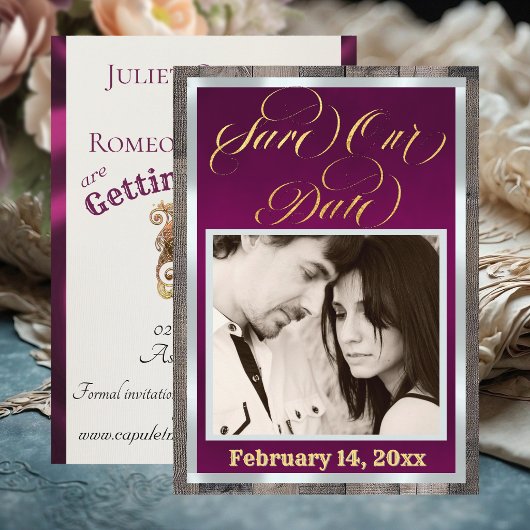 Save The Date Photo & Heart - Prune
