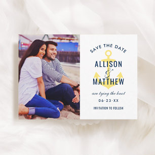 Save The Date Photo Jaune d'Ancre de Marine Mariage