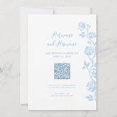 Save The Date Photo Light Blue Main tiré Rose QR Code Site Web (Dos)