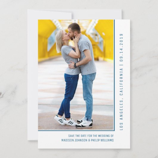 Save The Date Photo ligne simple Enregistrer la date | Bleu (Devant)