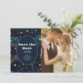 Save The Date Photo Lune Croissante Céleste Or Mariage (Debout devant)