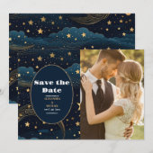 Save The Date Photo Lune Croissante Céleste Or Mariage (Devant / Derrière)