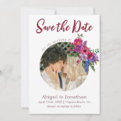 Save The Date Photo Magenta et Fleurs violettes Mariage floral (Devant)