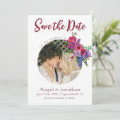 Save The Date Photo Magenta et Fleurs violettes Mariage floral (Debout devant)