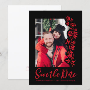 Save The Date Photo Main dessinée Roses Rouges Noir Gras Simple