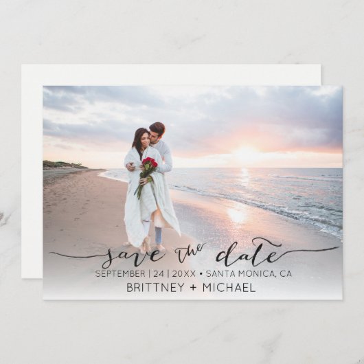 Save The Date Photo manuscrite Modern Black Enregistrer la date (Devant / Derrière)