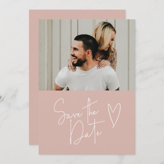Save The Date Photo manuscrite moderne Dusty rose Enregistrer la (Devant / Derrière)
