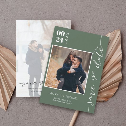 Save The Date Photo manuscrite moderne Enregistrer la date Vert