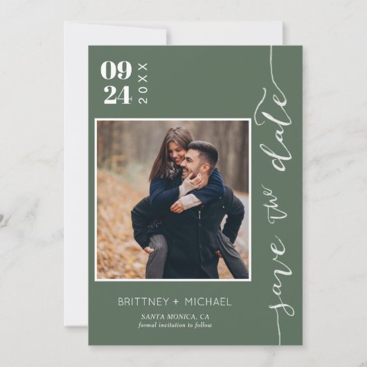 Save The Date Photo manuscrite moderne Enregistrer la date Vert (Devant)