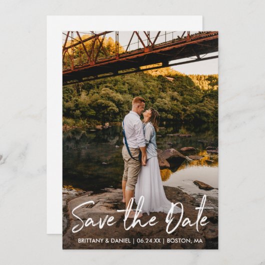 Save The Date Photo manuscrite Script Couple (Devant / Derrière)