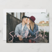 Save The Date Photo manuscrite tendance Pink Script (Devant)