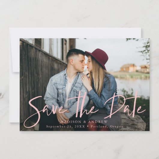 Save The Date Photo manuscrite tendance Pink Script (Devant)