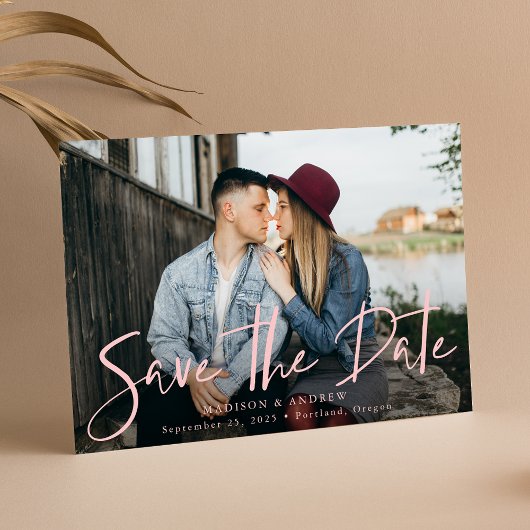 Save The Date Photo manuscrite tendance Pink Script