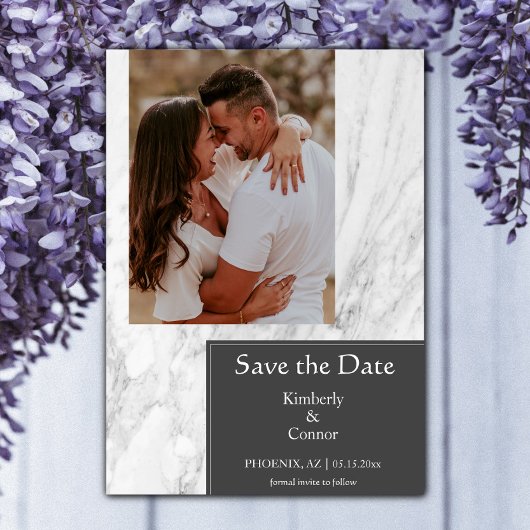 Save The Date Photo Marbré Simple Gris