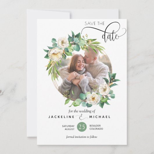 Save The Date Photo, mariage blanc et verdoyant Sauvez la date (Devant)