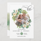Save The Date Photo, mariage blanc et verdoyant Sauvez la date (Devant / Derrière)
