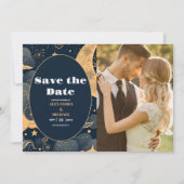Save The Date Photo Mariage Céleste Bleu Nuit Or (Devant)