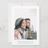 Save The Date Photo Mariage classique de couleur bleue victorien (Dos)