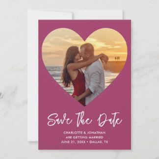 Save The Date Photo Mariage coupée du coeur rose et blanc