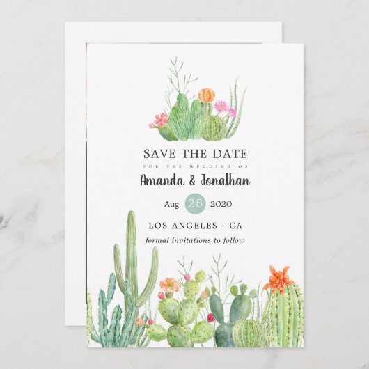 Save The Date Photo Mariage de Cactus aquarelle (Devant / Derrière)