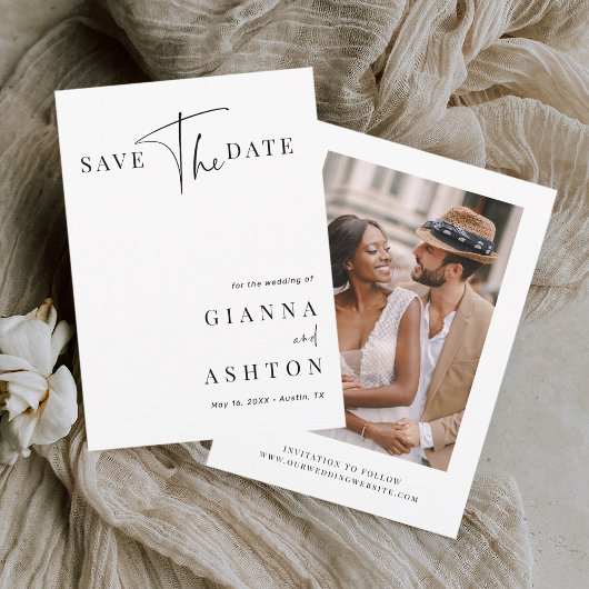 Save The Date Photo Mariage de calligraphie moderne en noir et b