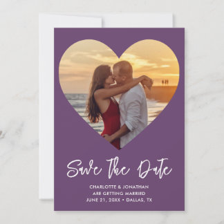 Save The Date Photo Mariage de coupure de coeur violet et blanc