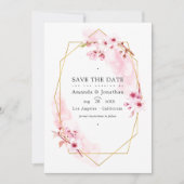 Save The Date Photo Mariage de fleurs de cerisier rose géométriq (Devant)