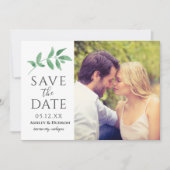 Save The Date Photo Mariage de la branche de la verdure Blanc (Devant)
