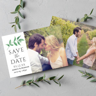 Save The Date Photo Mariage de la branche de la verdure Blanc