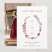 Save The Date Photo Mariage de la couronne de berry d'hiver (Devant / Derrière)