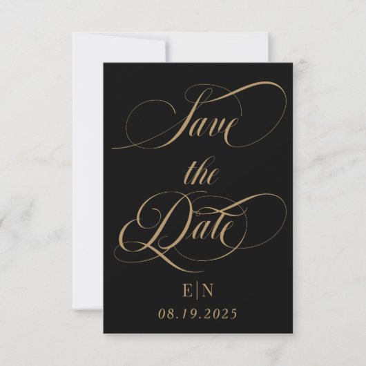 Save The Date Photo Mariage de Monogramme classique noir et or (Devant)