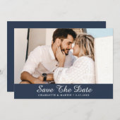Save The Date Photo Mariage De Script Bleu Marine Enregistrer Le (Devant / Derrière)
