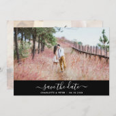 Save The Date Photo Mariage de script noir et blanc élégant (Devant / Derrière)
