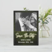 Save The Date Photo Mariage en bois blanc Neon Boxwood (Debout devant)